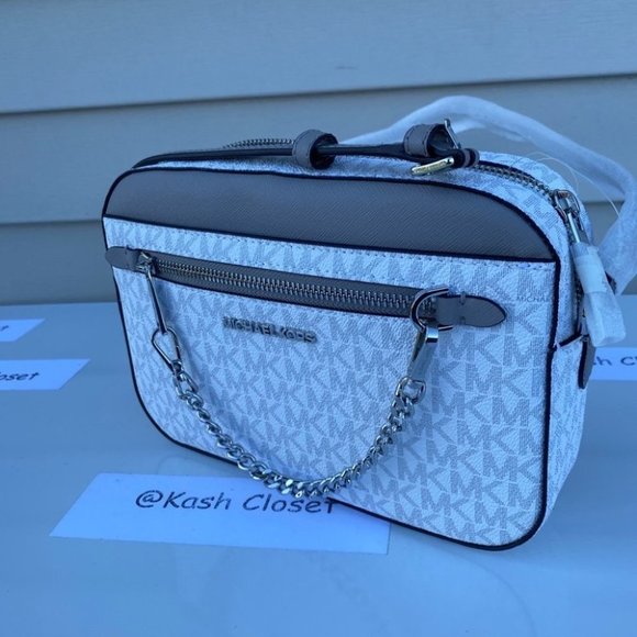 Michael Kors Chain Crossbody Purse Jet set Item Large EW Zip Bright White - Picture 3 of 8